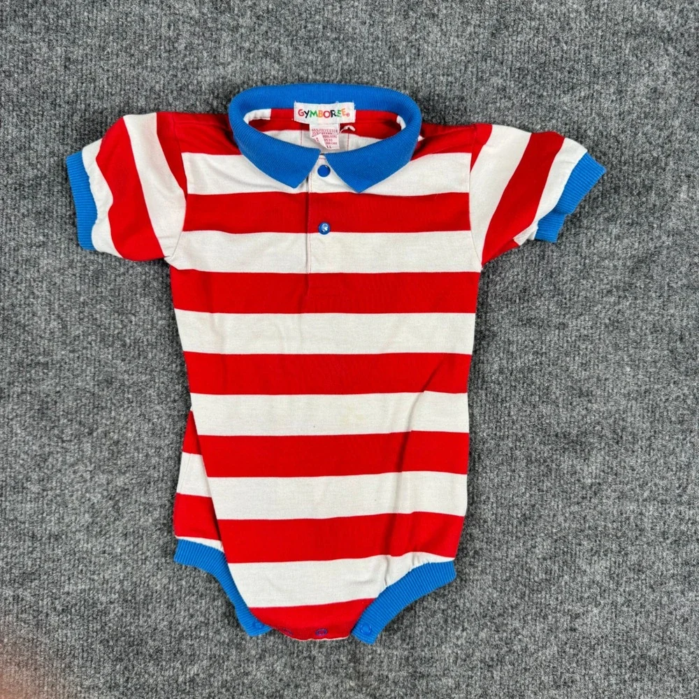 Gymboree Romper Baby Size Small Red White Striped Blue Polo Collar Sailboat Boat